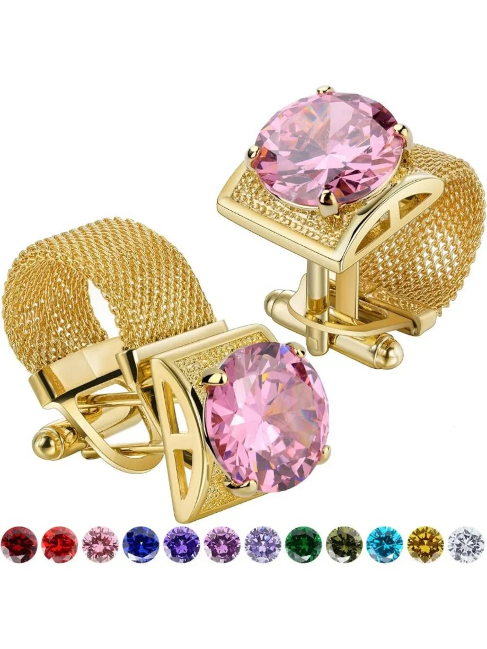 Elegant Gold Tone Birthstone Cufflinks for Men - Perfect Wedding & Birthday